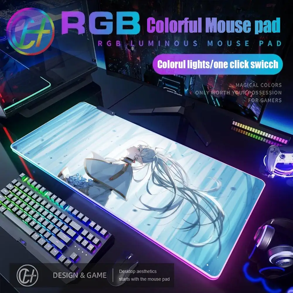

Frieren At The Funeral Mouse Pad RGB Gaming Mouse Pad Desk Mat HD Gamer Large LED Light XXL MousePads PC Computer Carpet