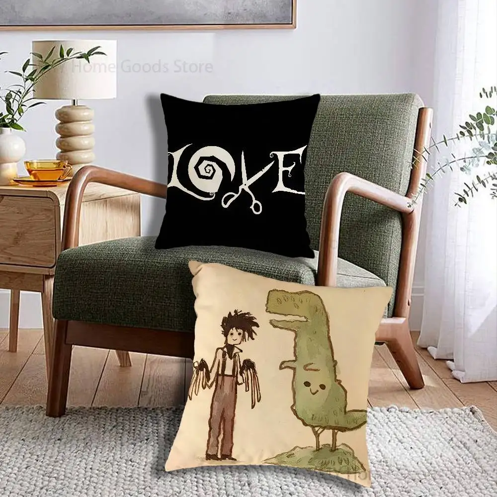 Hold me I can not E-Edward Scissorhands Print Throw Pillow Cover Square Cushion Case for Living Room Bedroom Decor