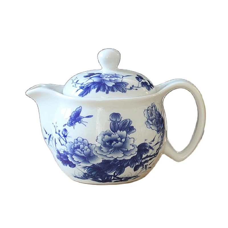 Large Ceramic Teapot with Single Pot, Kung Fu Tea, Jingdezhen Tea, Small Landscape of Blue and White Porcelain Teapot over Throw