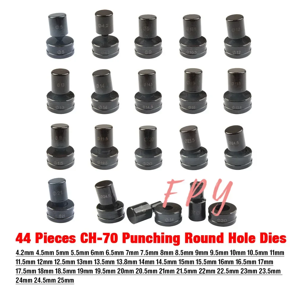 44 Pieces A Set Hydraulic Punching Round Hole Dies for CH-70 Punching Machine CH-70 Hydraulic Punching Dies Set