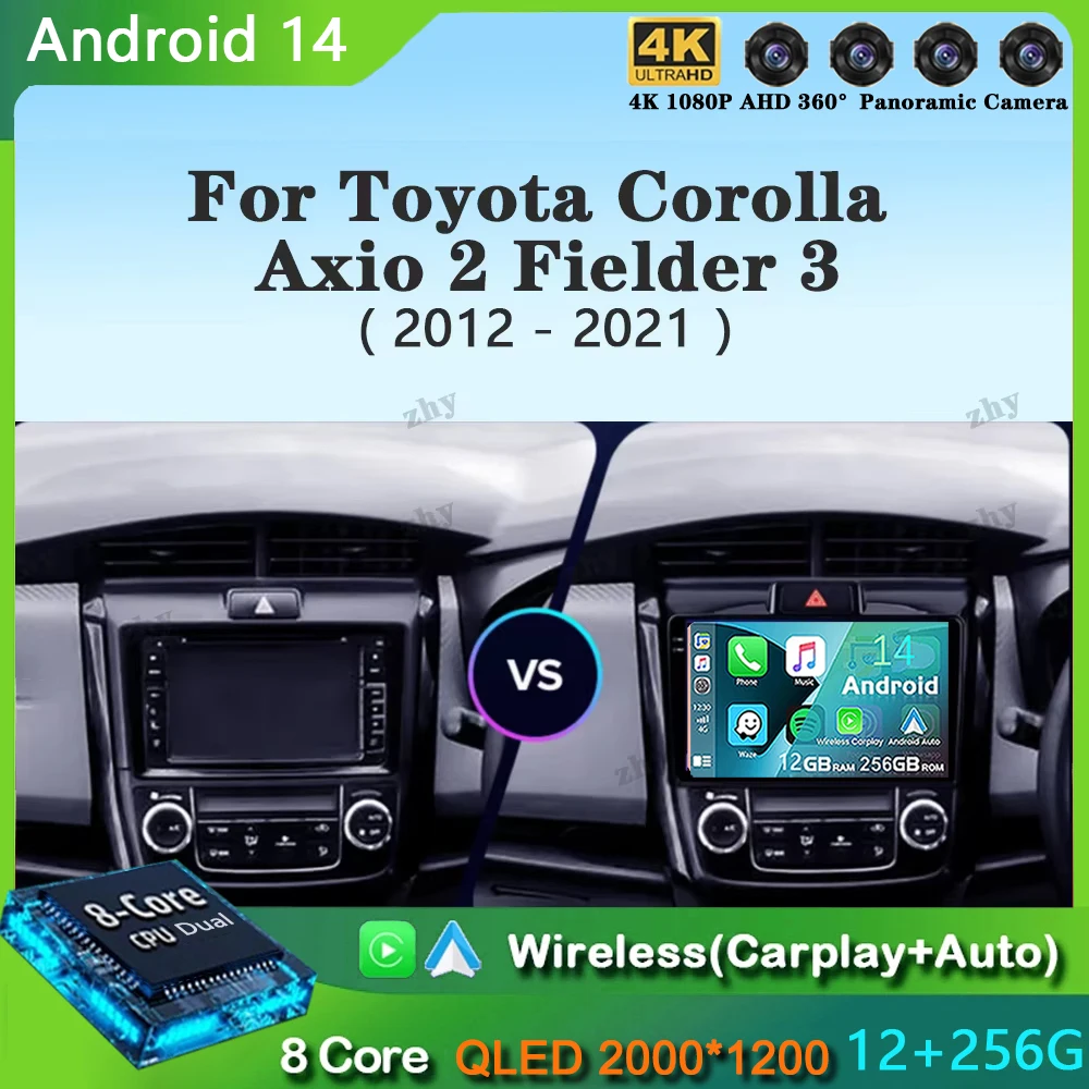 Автомобильный радиоприемник Android 14 для Toyota Corolla Axio 2 Fielder 3 E160 2012-2021 навигационный мультимедийный плеер стерео Wi-Fi + камера 4G 360