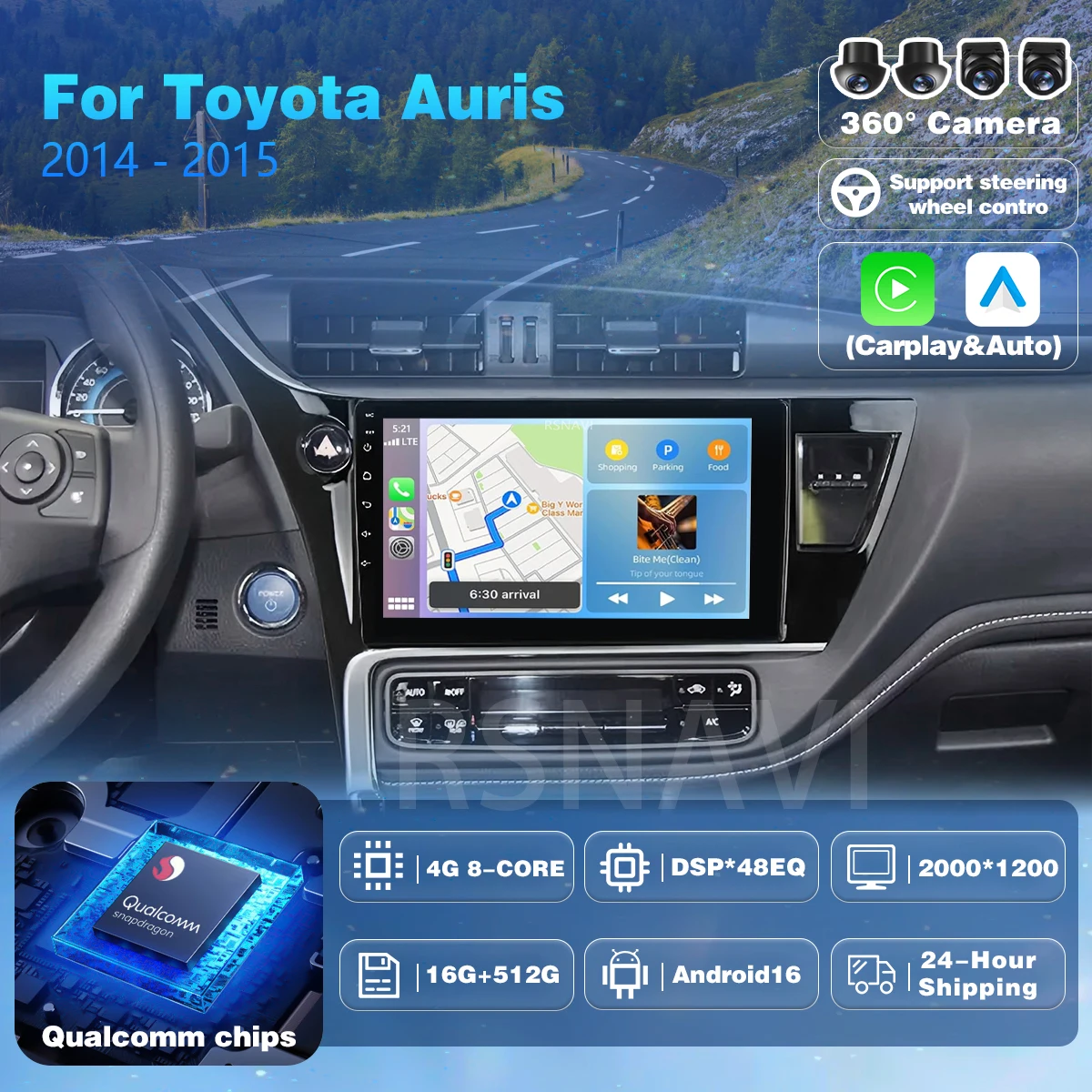 Android 16 Carplay WIFI 4G BTCar Radio Multimedia Für Toyota Auris 2015 2016 2017 2018 GPS DSP Player Qualcomm Snapdragon