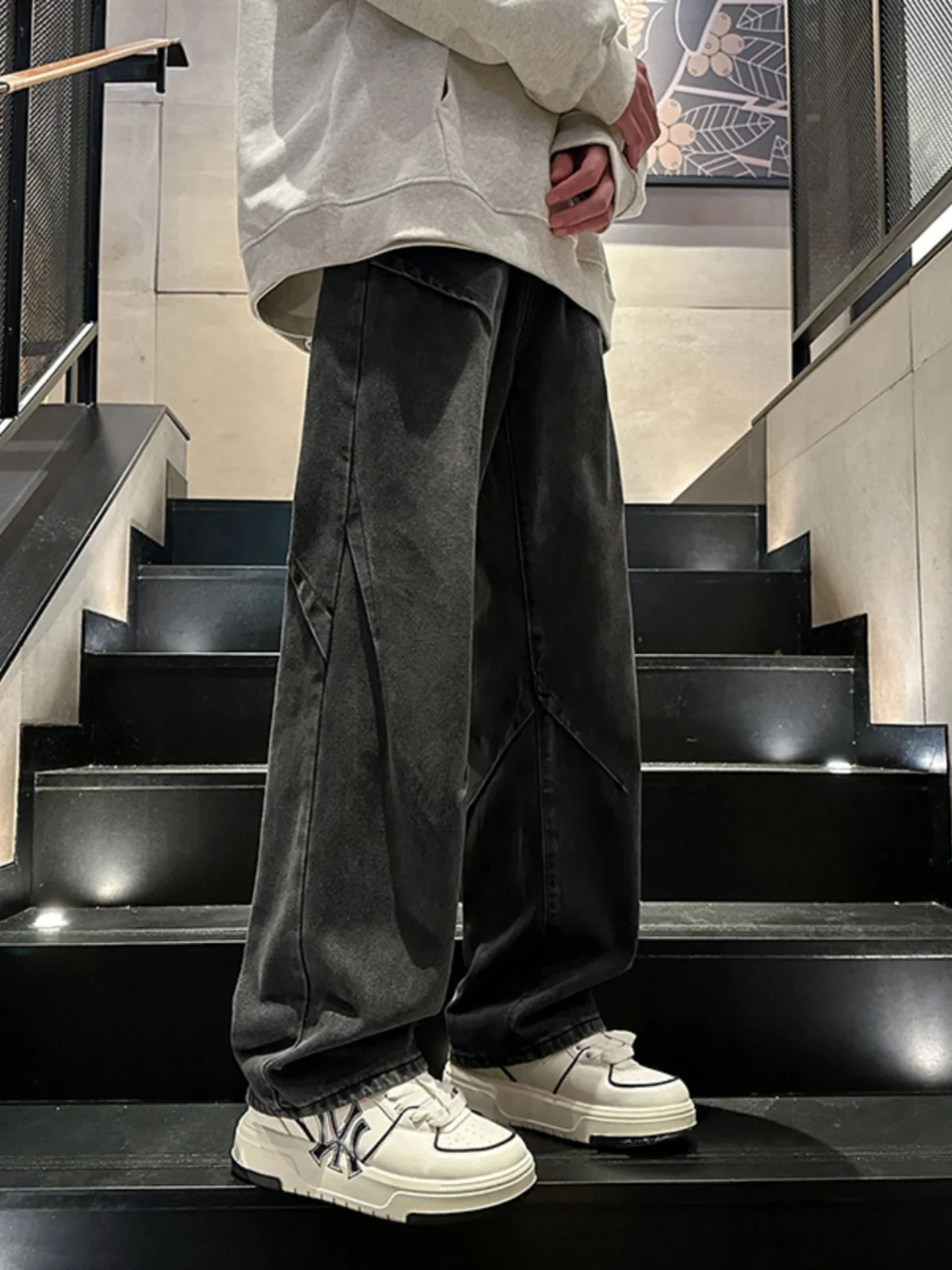 

Мужские джинсы в американском ретро-стиле, свободные прямые широкие брюки, винтажные, длинные, из смесового полиэстера и хлопка