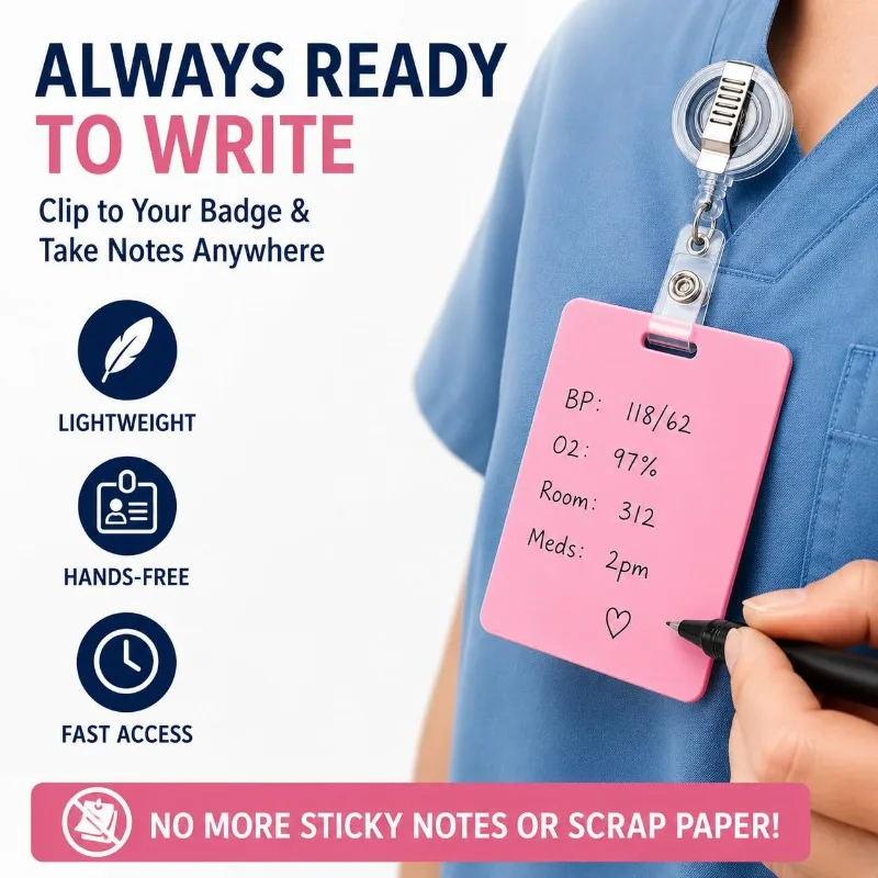 Reusable Wipe-Clean Vertical Badge Note Pads, Erasable Re-writable Sticky Notes, 1 Vertical Pieces Set