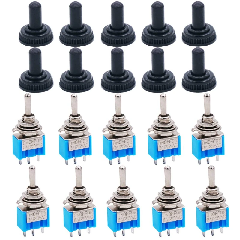 10/20Pcs Toggle Switch ON-OFF-ON/ON-ON 3Pin Position Latching MTS-103 MTS-102 AC 125V/6A Power Button Switch with Waterproof Cap
