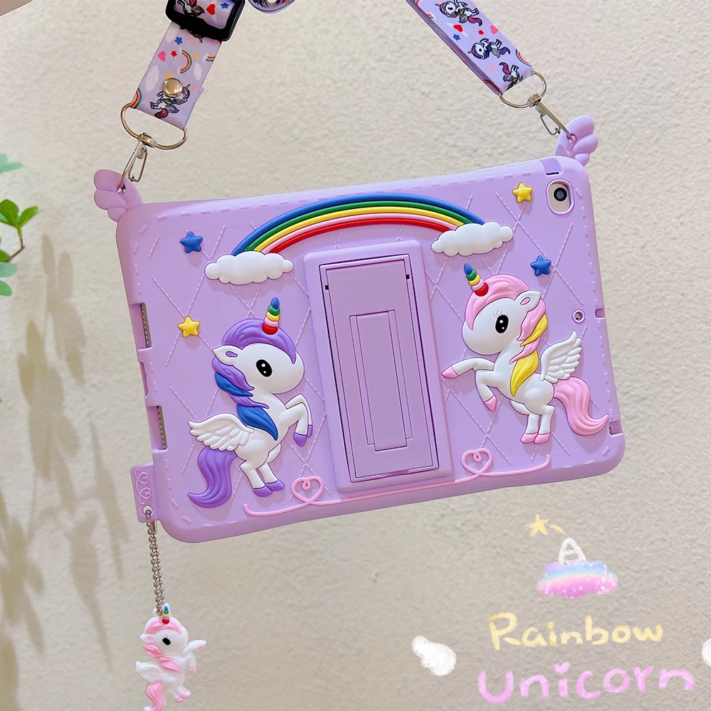 3D Unicorn Soft Case for iPad 9th 8th 7th Generation ipad air 2 iPad air5 air4 10.9 Mini6 iPad Mini 4 5 Kids Case With Holder