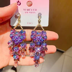 Handmade crystal earrings luxurious heavy-duty temperament long tassel earrings