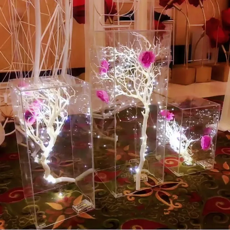 Acrylic Wedding Flower Stand Aisle, Clear Square Column, Flower Frame, Road Decoration, Party