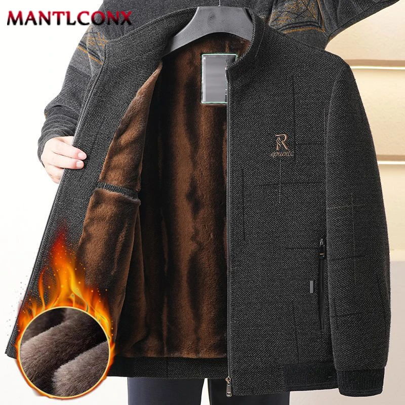 

New Fashion Men's Winter Jackets Luxury Fleece Solid Color Casual Jacket Men Autumn Winter Warm Parka Coat Vintage Outerwear Man