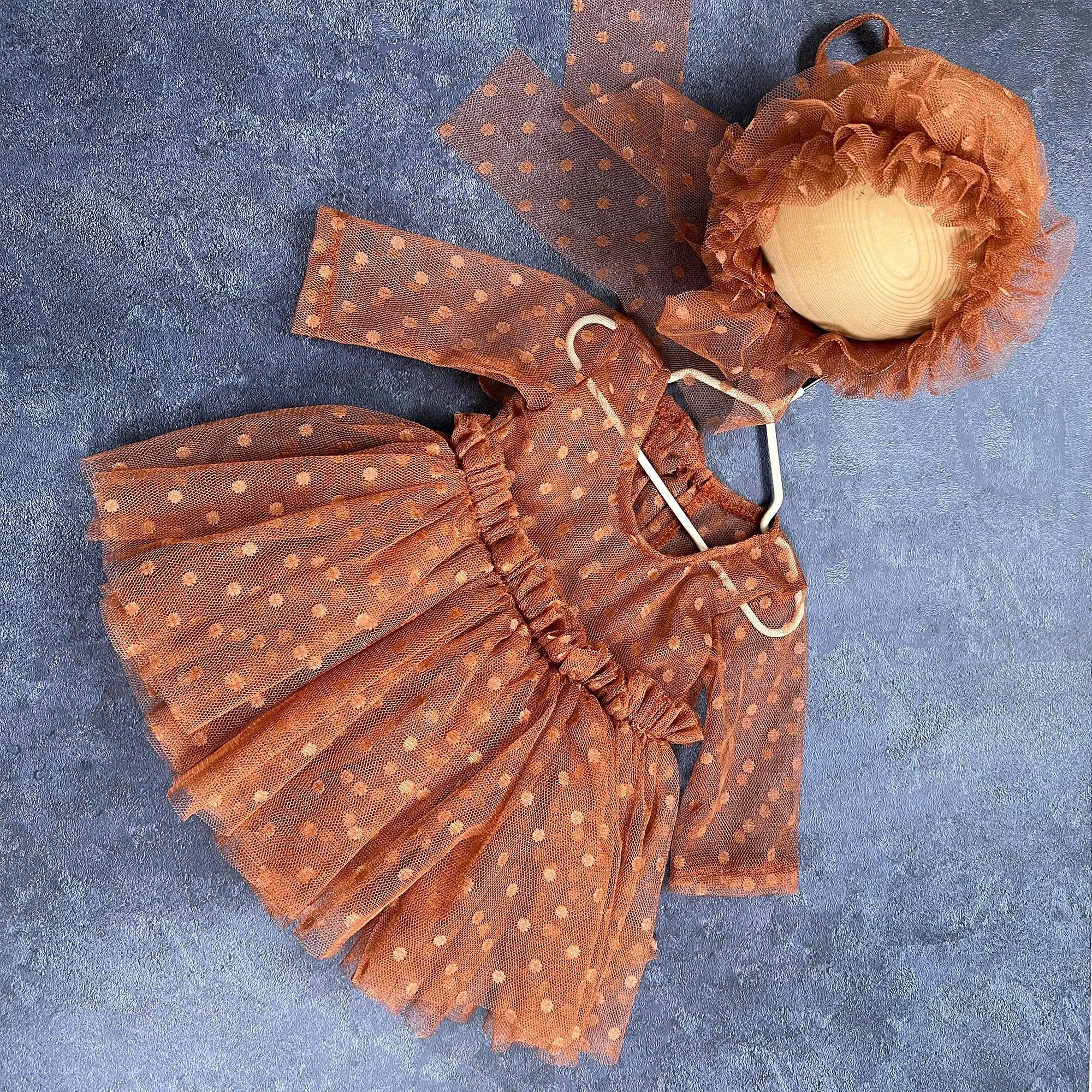 Don & Judy – robe princesse en maille pour filles, à pois, manches longues, en Tulle avec chapeau, ensemble pour bébé fille, cadeau d'anniversaire, vêtements de séance Photo