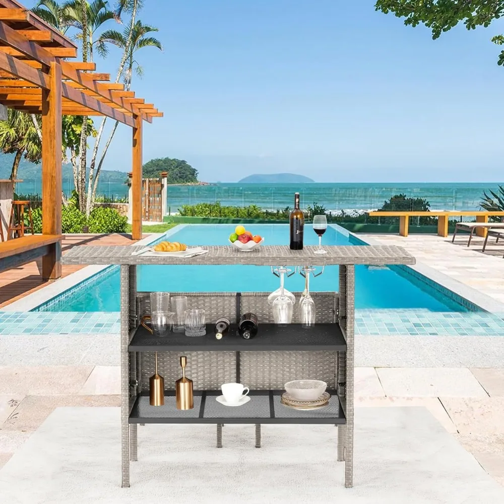 

Outdoor Rattan Bar Stool, Bar Table Patio Stools, for Lawn, Poolside, Garden, All-Weather Patio Bar Stool