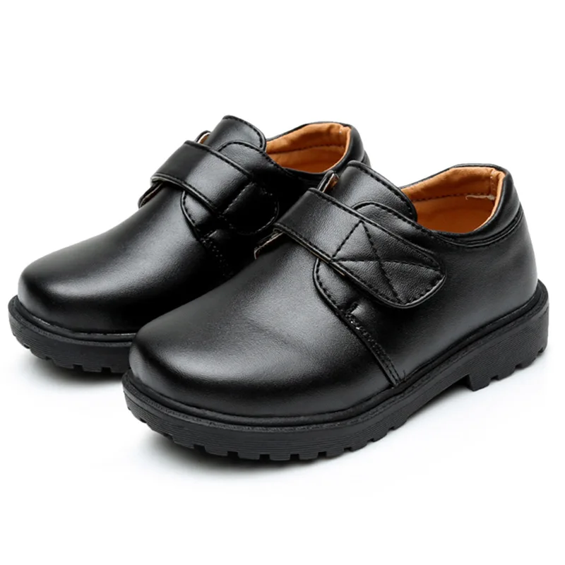 

Children Leather Antiskid Shoes White School Casual Performance Etiquette Round Leather Shoes Boys Black Patch Lace Up Shoes