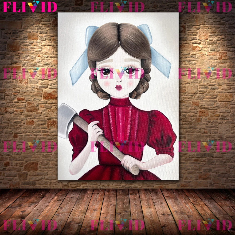 The Haunted Doll And Witch Dolly Surrealism Art Poster Print,Creepy Doll Lowbrow Wall Art Canvas Painting Home Decor Unframed