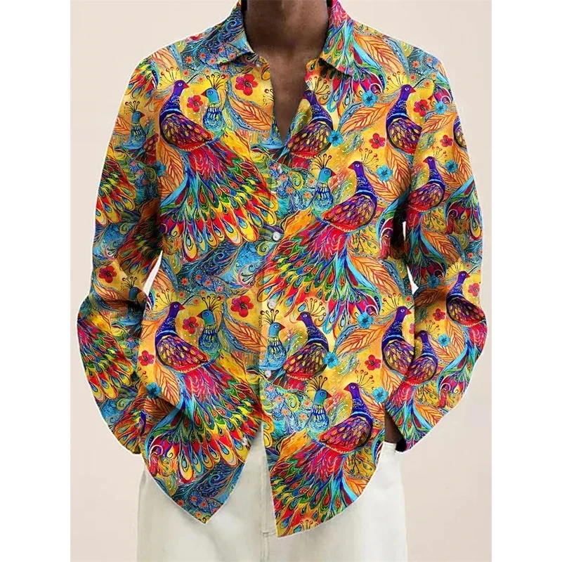 Cool Peacock Feather 3D Printed Shirts For Man Women Designer Clothes Colours Casual Hawaiian Long Sleeve Mens Shirts Hombre