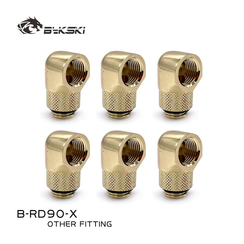 BYKSKI 4/6/8pcs G1/4'' Thread 90 Degree Rotary Fittings Adapter Rotating 90 Degrees Water Cooling Adaptors Black Silver B-RD90-X