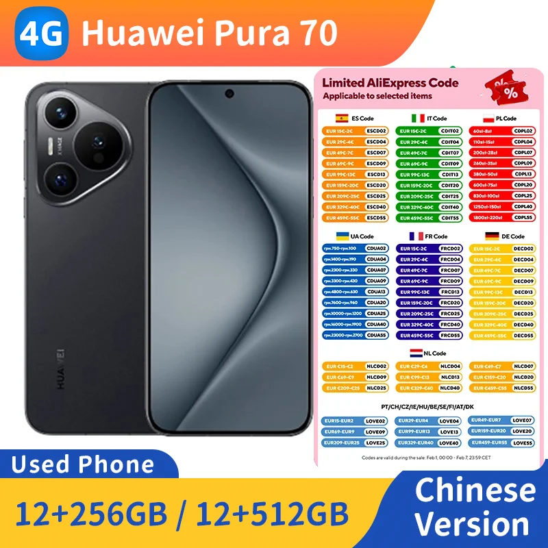 Huawei Pura 70 4g Smartphone CPU Kirin 9000S1 pantalla 6,6 pulgadas 256GB ROM HarmonyOS 50MP cámara Original usado teléfono