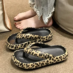 Fashion Leopard Eva Flip Flops for Women Summer 2024 New Clip Toe Platform Slippers Woman Soft Sole Non Slip Beach Slide Sandals