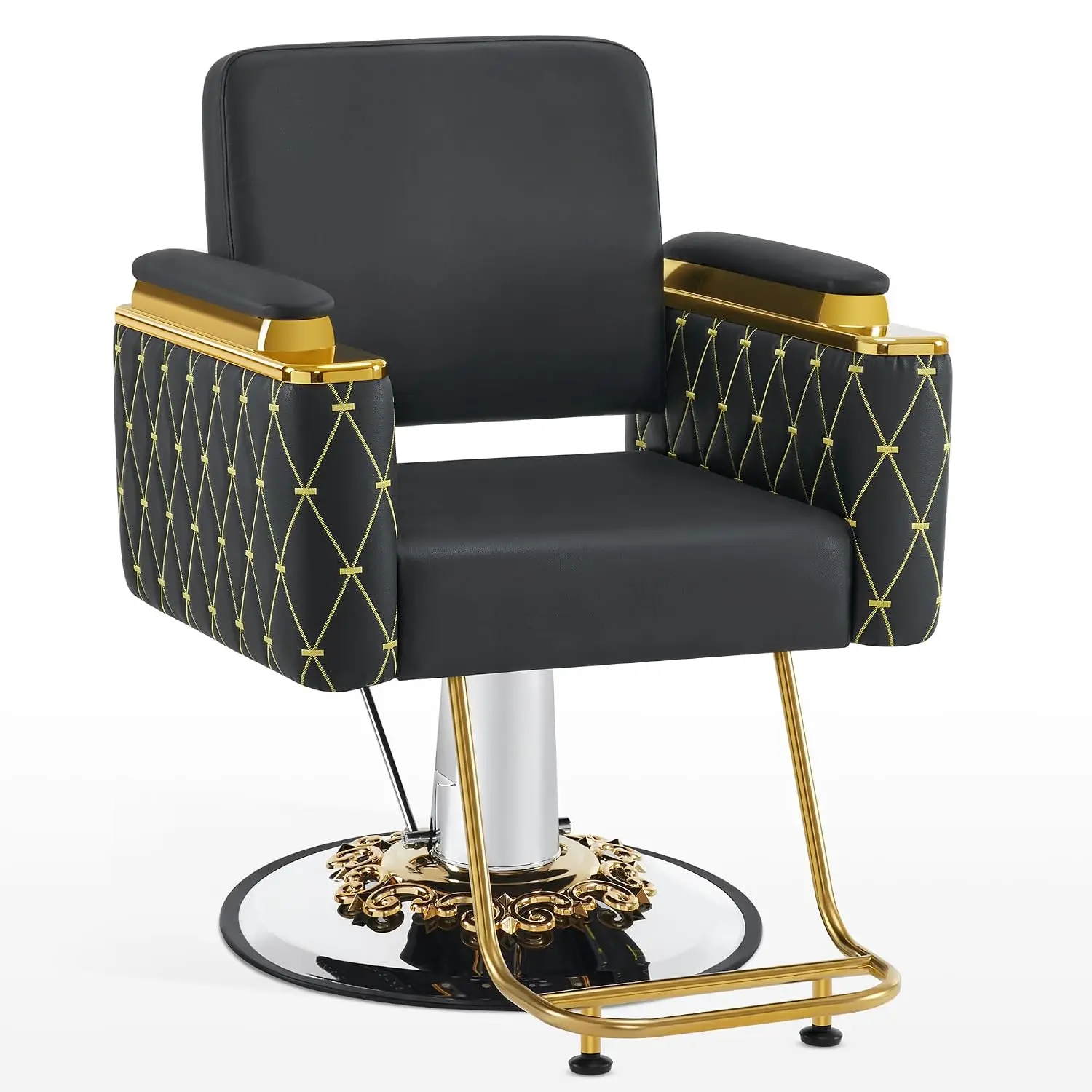 Barber Chair, Hydraulic Reclining Stylist Equipment with Heavy Duty Base & Gold Trim, Commercial Salon Use, Black, Customized