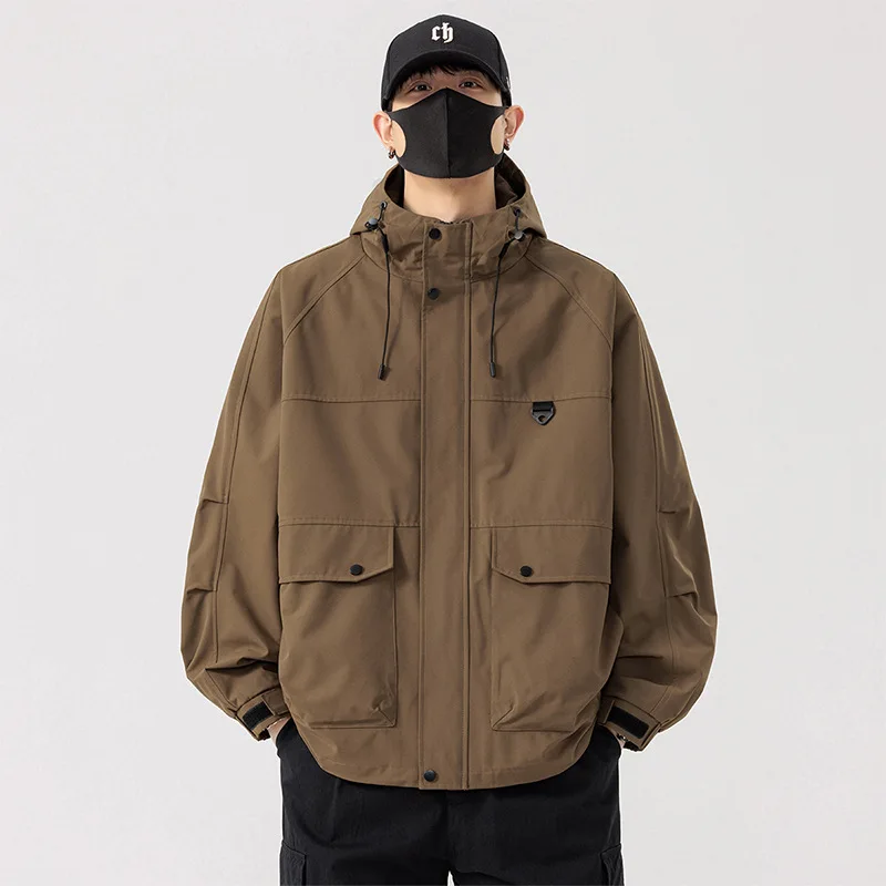 Customized LOGO Men's Large Size Windproof Hooded Jacket Autumn and Winter Tooling Plus Multi-Pocket Casual Jacket