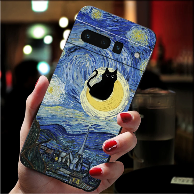 Retro Oil Painting Van-Gogh Cat Phone Case For Google Pixel 9 Pro XL 8 7 6 Pro Pixel 8A 7A 6A 4A 3A 3XL Pixel 8 7 6 5 4