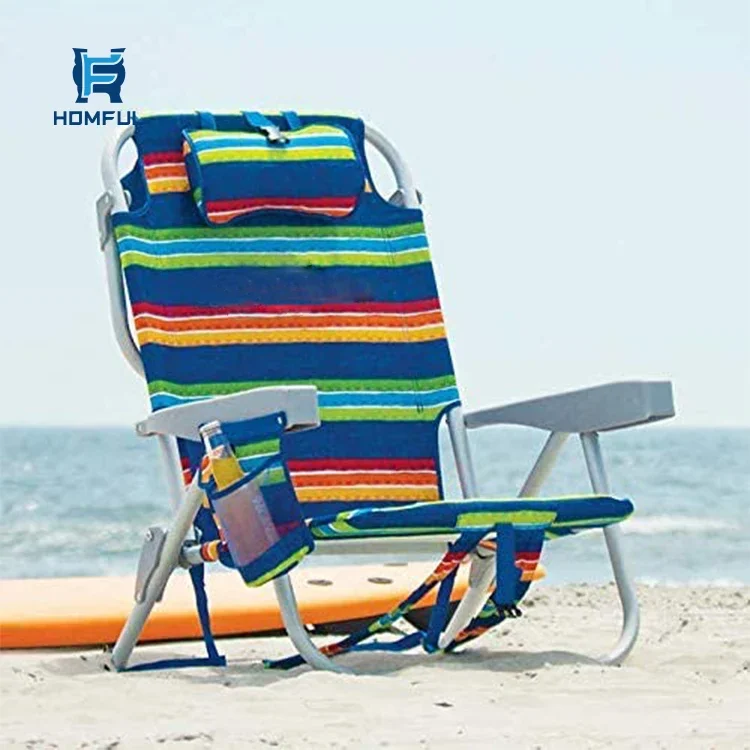 

Portable Folding Aluminum Beach Lounge Chair Stripes Backpack Beach Chair