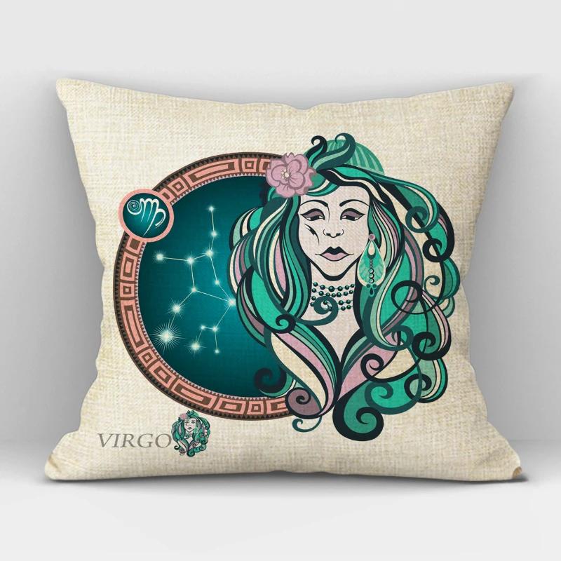 Zodiac Constellation Cushion Cover Girl Avatar Design Decorative Linen Pillowcase Car Home Cojines Decorativos Para Sofa