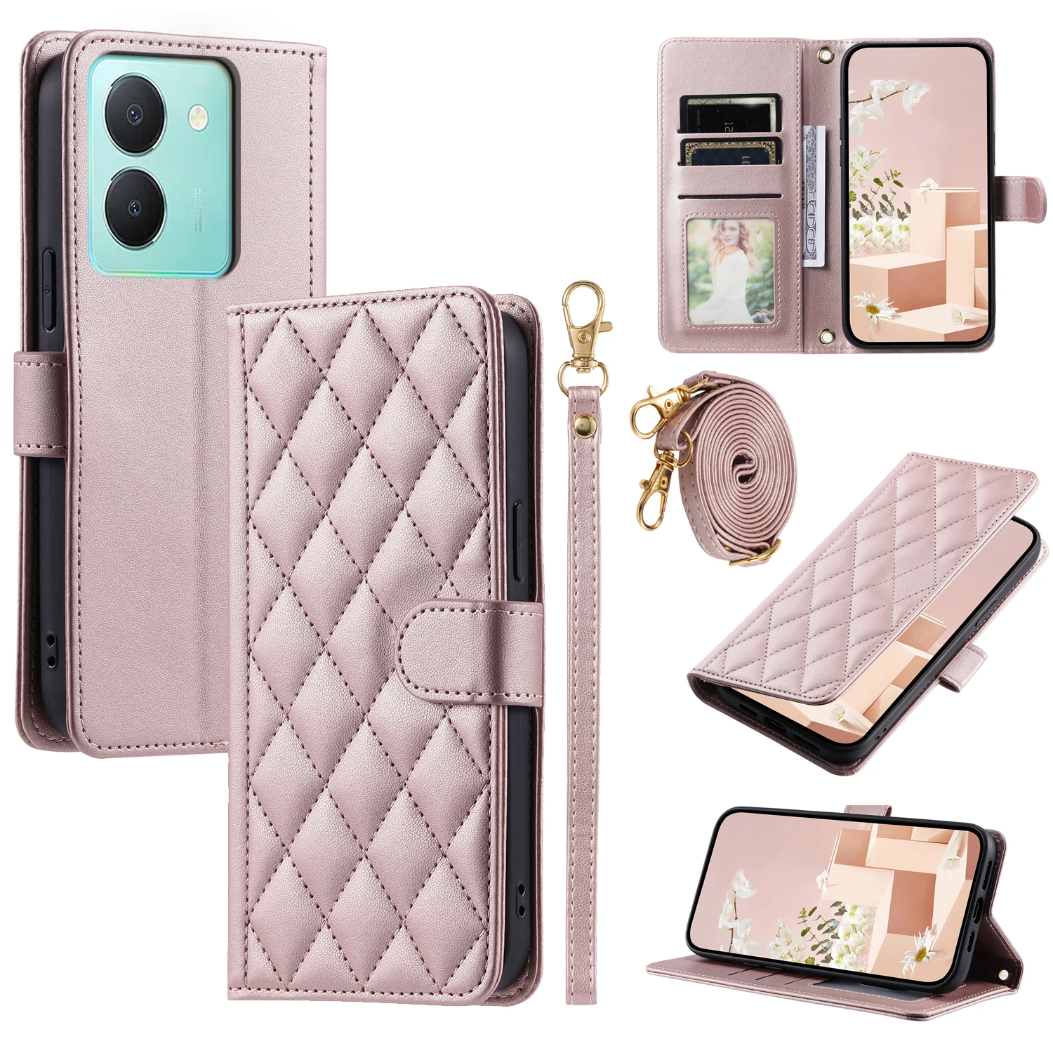 For VIVO Y36 / Y27 5G / Y27S 4G Phone Case Crossbody Back Long Lanyard Silicone Protective Case Flip Leather Case