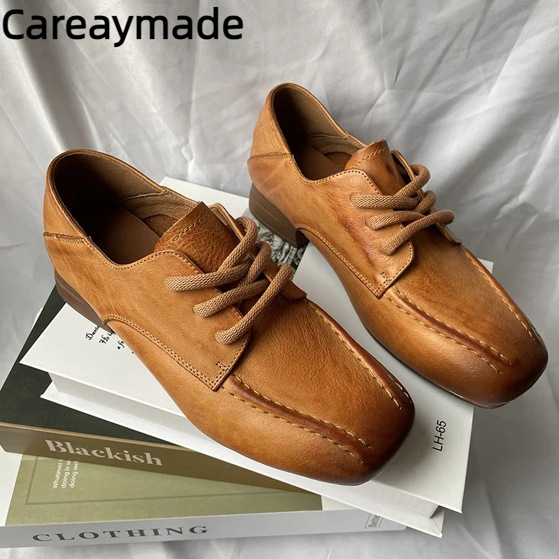 

Careaymade-Genuine Leather women's shoes,Retro Casual Lacing up to Slim Small Leather Shoes Old Breathable Women Single Shoes