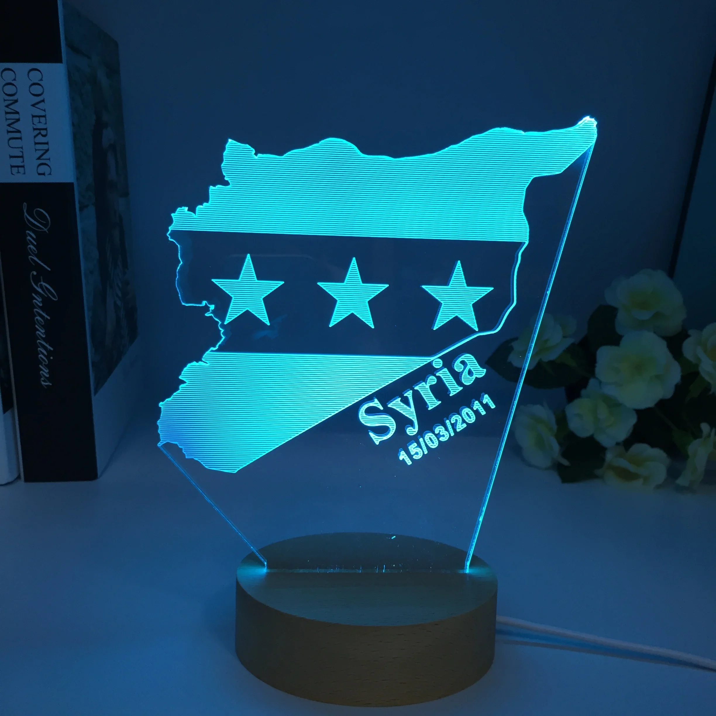 Creative 3D Syria Map Night Light Bedroom Led Seven colors Changing Desk Lamp Acrylic Illusion Lamp Home Decoration Holiday Gift