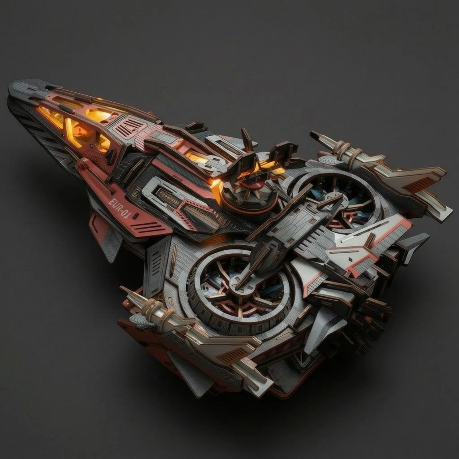 Spaceship Model Kit Craft Glue Mechanical Spaceship Model Space Toy Contact Detector Rotating Motor
