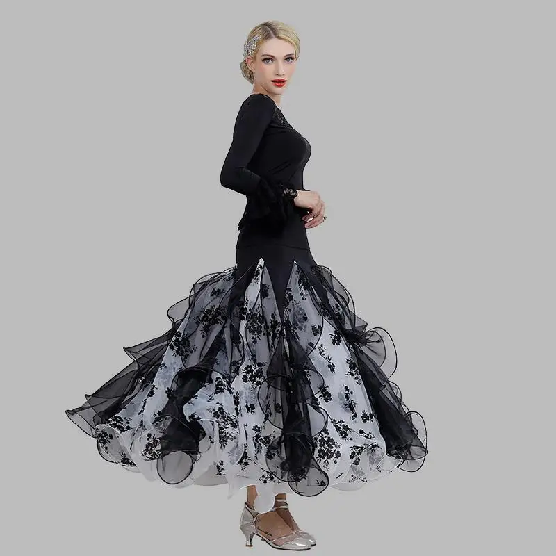 

Printed National Standard Dance Skirt New International Style Of Ballroom Dance Skirt For Women Waltz Performance Costume