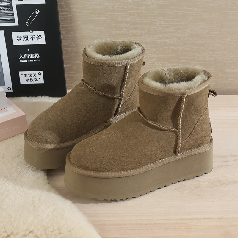 

Woman Faux Suede Slip-On Ankle Botas Padded Shoes Thick Plush Platform Snow Boots Women Winter Keep Warm Fur Cotton Shoes