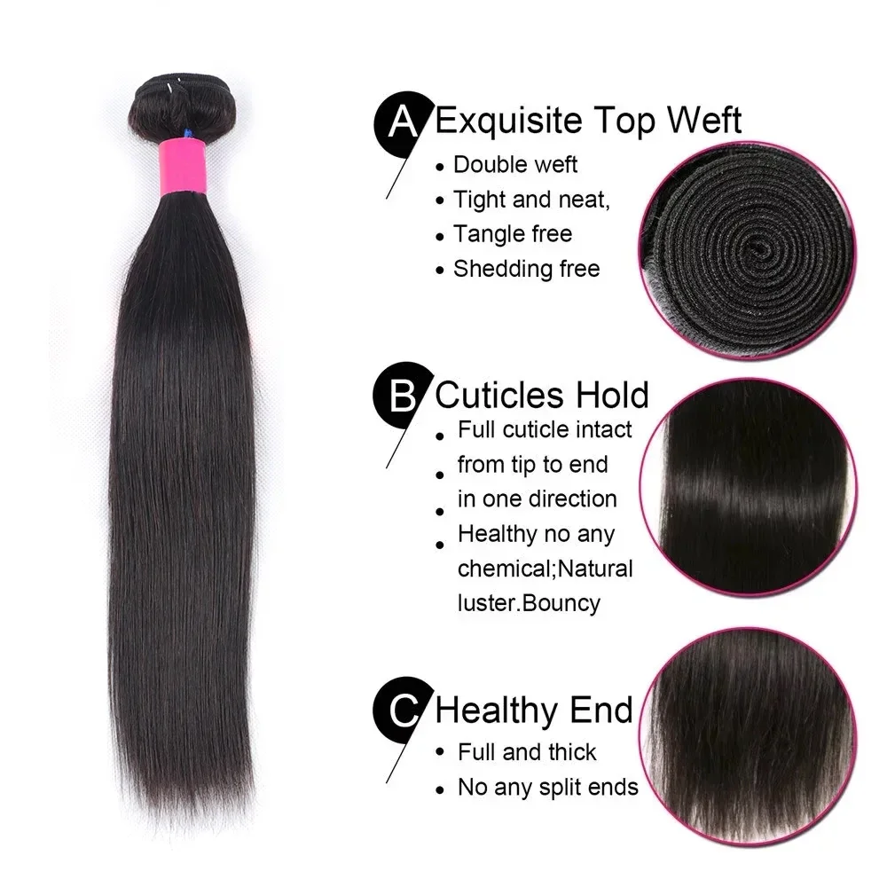 Straight Bundles Natural Color Brazilian Human Hair 38 40 Inches 3 Bundle Remy Human Hair Extensions Double Weft Braiding Hair