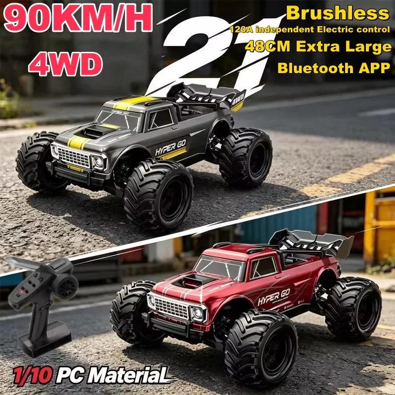 1:10 48CM Large 90KM/H Brushless RC Truck Car 3 Differential APP Setting 4WD Shock Absorption Off-road Metal Remote Control Car
