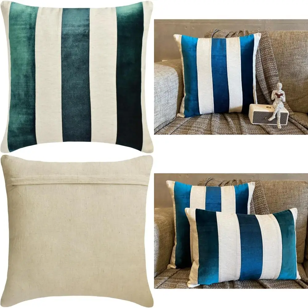 

Modern Velvet Patchwork Throw Pillow Covers 24x24 | Teal Blue Cushion Cases for Stylish Home Decor