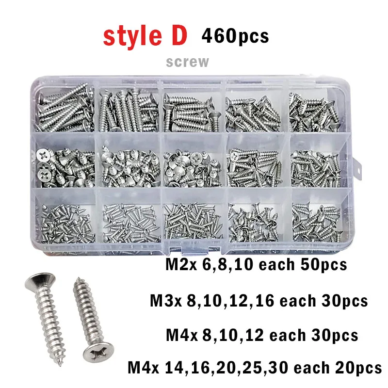 M1 M1.2 M1.4 M1.7 M2 M3 M4 Self Tapping Wood Screw 304 Stainless Steel Phillips Flat Countersunk head Thread Nail Screw Sets