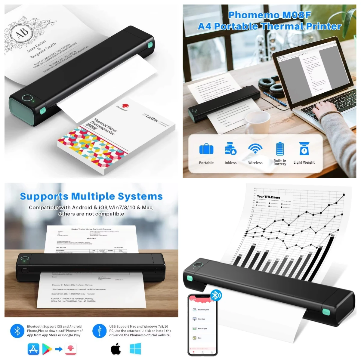 

M08F Portable Wireless A4 Travel Printer 58mm 1-Year Warranty 300dpi 203dpi Free Mobile Label Stock