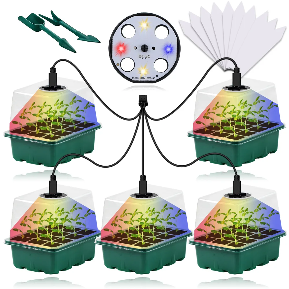 14CM Tall Full Spectrum LED Grow Lights Seedling Tray Germination Box  Greenhouse Indoor Garden Growing Pot 12 Cells