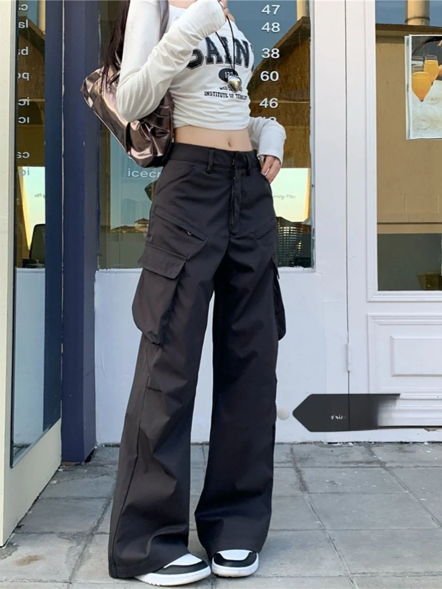 High Waist Straight Leg Workwear Pants Women's Autumn Winter New Sle Cool Design Slimming Casual Trousers Retro ket Detail