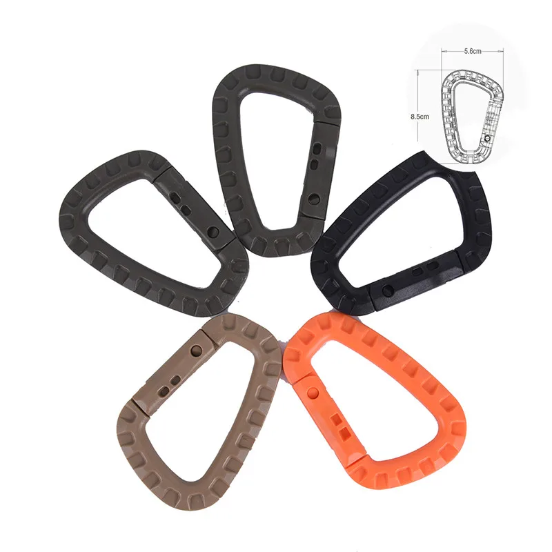 5pcs 8.5cm Tactical Backpack Buckle Fast Tactical Carabiner Plastic Hook D Shape Mosqueton EDC Gear For Outdoor Camping