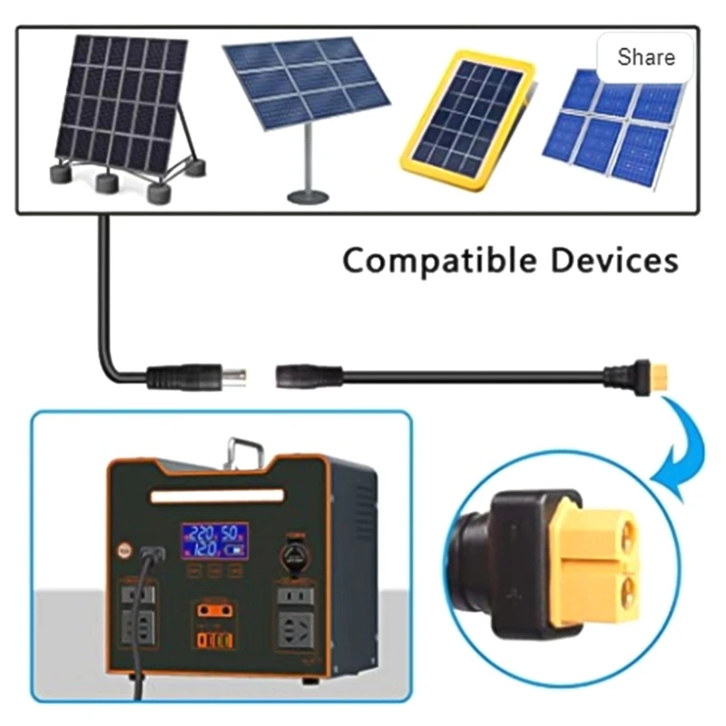 Panel solar XT60 a DC8mm Cable adaptador 14AWG XT60 a conectores DC8mm