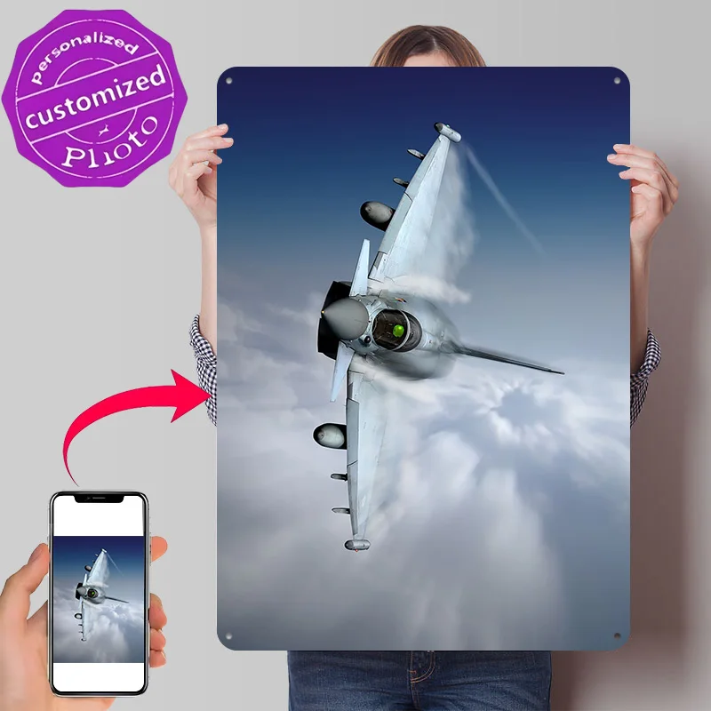 RAF Eurofighter Typhoon on a Knife Edge Personalized 3D Textured Metal Poster Wall Art Vintage Tin Signs for Room Ornaments Sign