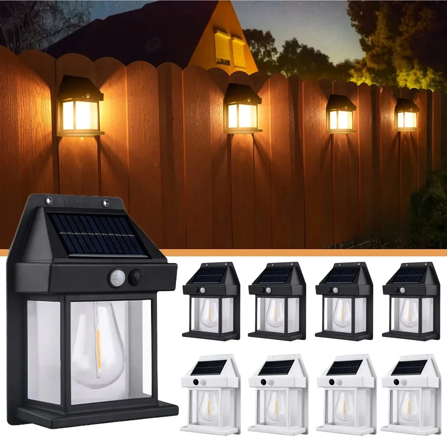 

Solar Wall Light Tungsten Waterproof Wireless Motion Sensor Security Lamps Dusk to Dawn Exterior Lighting for Patio Porch Garage