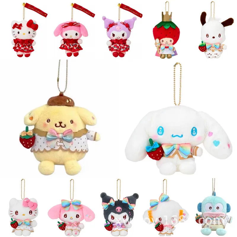 

Sanrio Hello Kt Plush Doll Keychain Kawaii Kuromi Cinnamoroll Stuffed Toys Plushie Keyring Backpack Pendant Birthday Gift