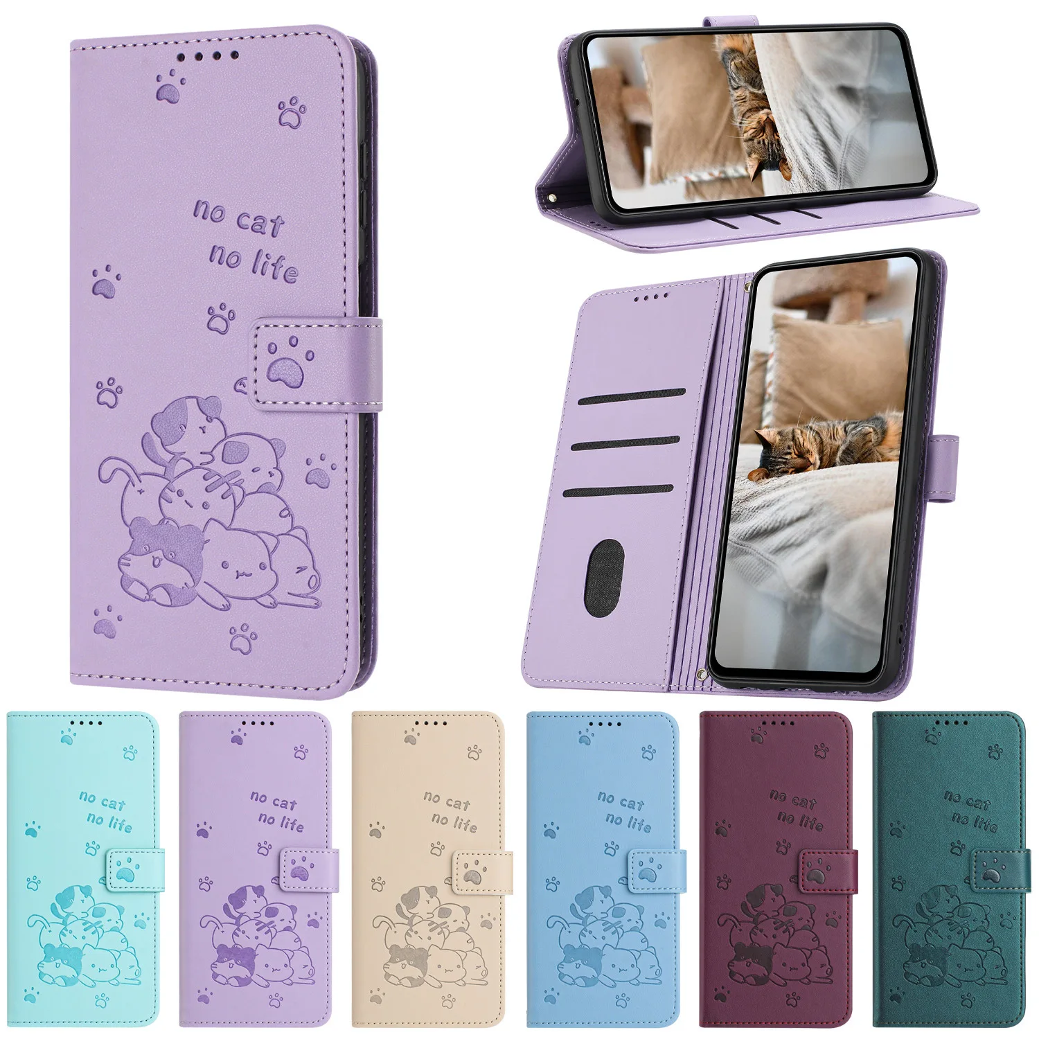 Чехол-книжка с милым котом для iPhone 16 Pro Max 15 Plus 14 13 12 11 XS XR 8, роскошный кожаный чехол с 3 слотами для карт, веревка на запястье, чехол-кошелек для книги