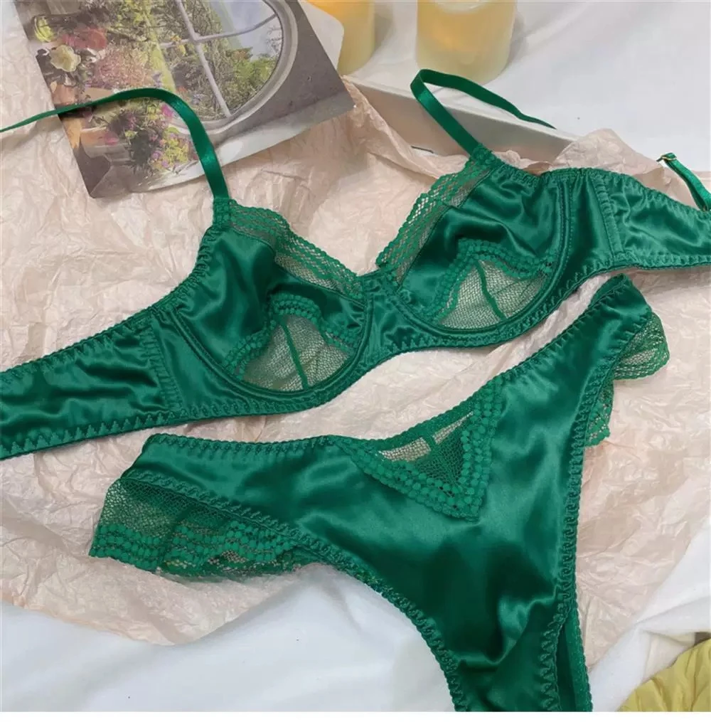 BANERDANNI Women Underwire French Satin Lace Bra 32-38 Ultra Thin Minimizer Side Support Anti Sag Gather Breast Underwear セクシーな