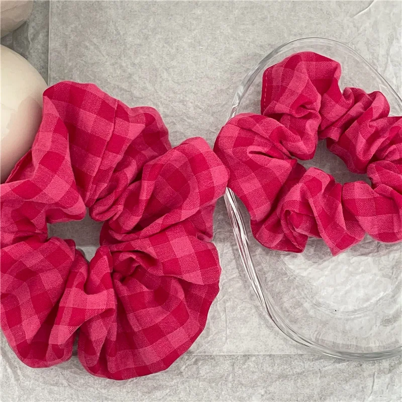 Pink plaid pleated intestine ring hair ring size version temperament fabric head flower ponytail hair rope Korean version new