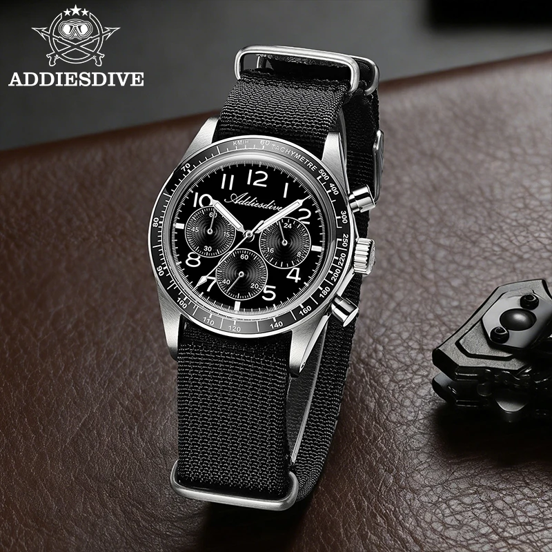 

ADDIESDIVE Business Dive Wristwatch 100m Waterproof Ceramic Bezel Multifunctional Chronograph Stainless Steel Men's Quartz Watch