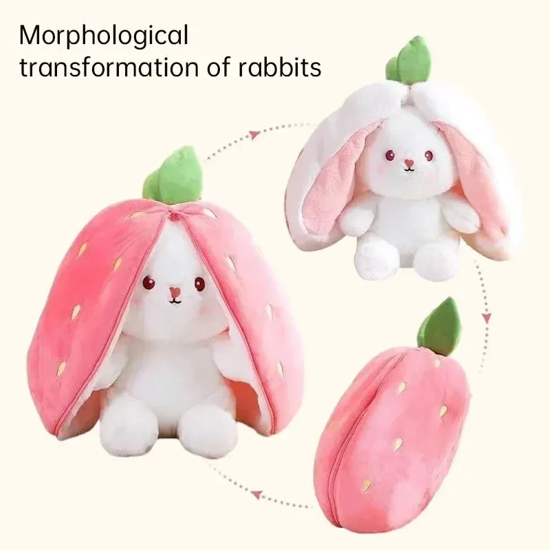 Cute Cartoon Rabbit Transfigured Plush Toys Kawaii Carrot Strawberry Turn Into Rabbit Stuffed Dolls Birthday Gifts for Children