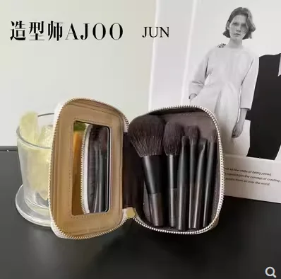 Ebony soft wool animal hair short pole mini makeup brush set with bag powder blusher brush powder brush